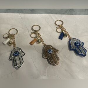 Choice of Puffed Rhinestone Hamsa Hand Keychain, Bag charm